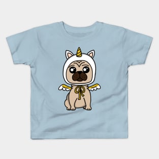 Chibi Unicorn Pug (Large Design) Kids T-Shirt